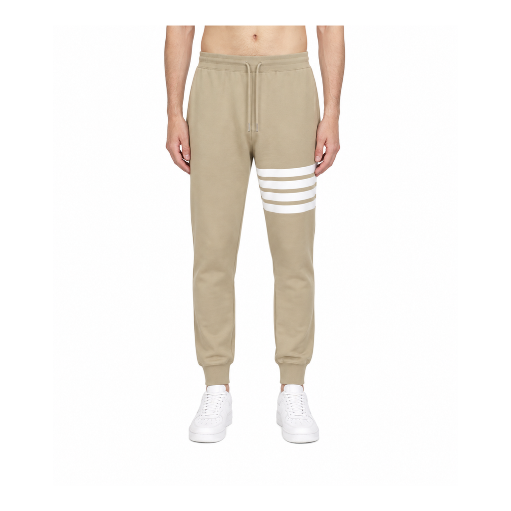 Thom Browne Style Men's Casual Sweatpants - Cotton Signature Four-Bar Detail