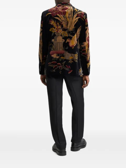 ETRO single-breasted cotton velvet jacket with placed flower and animal print