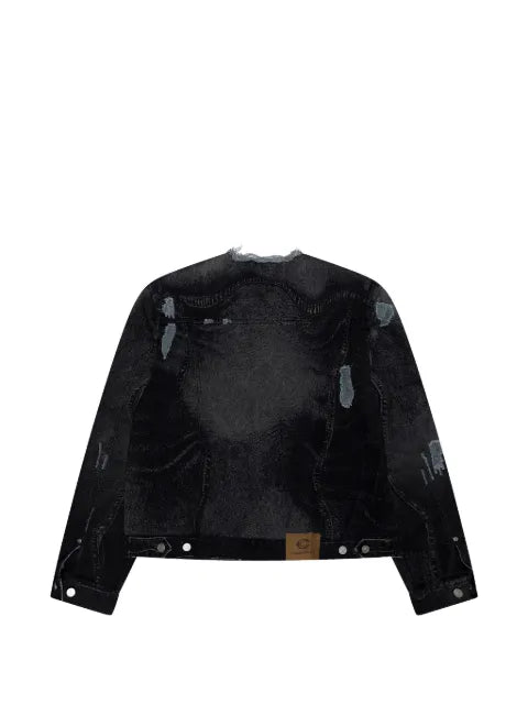 CamperLab distorted-print distressed denim jacket