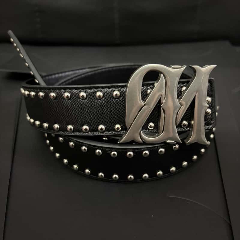 Y2K Punk Dark Jeans Belt Black Leather Studded Removable Buckle Waist