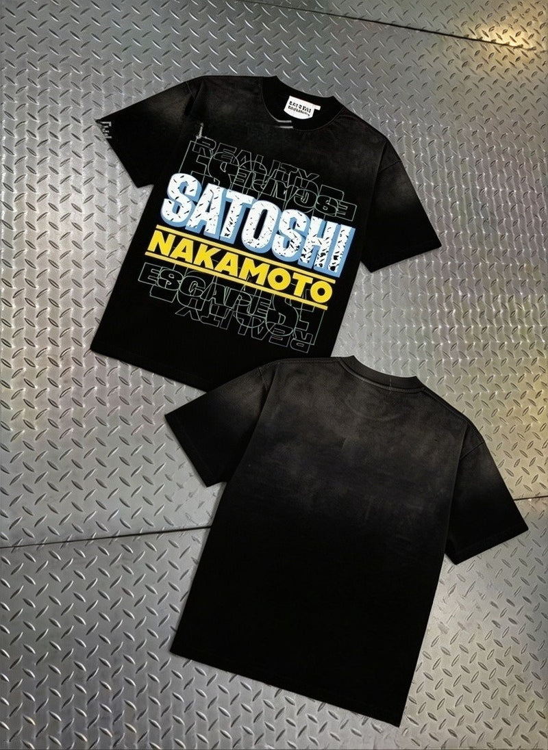 Satoshi Nakamoto Vintage Washed Distressed Crew Neck T Shirt Unisex