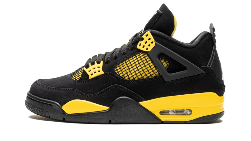 Air Jordan 4 Retro 'Thunder' 2023 – Black & Tour Yellow AJ4 with Premium Nubuck & Visible Air