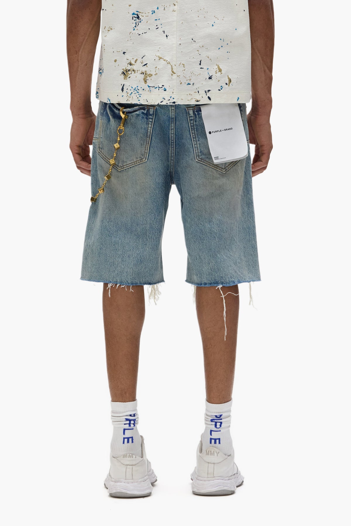 P059 Distressed Patch Shorts