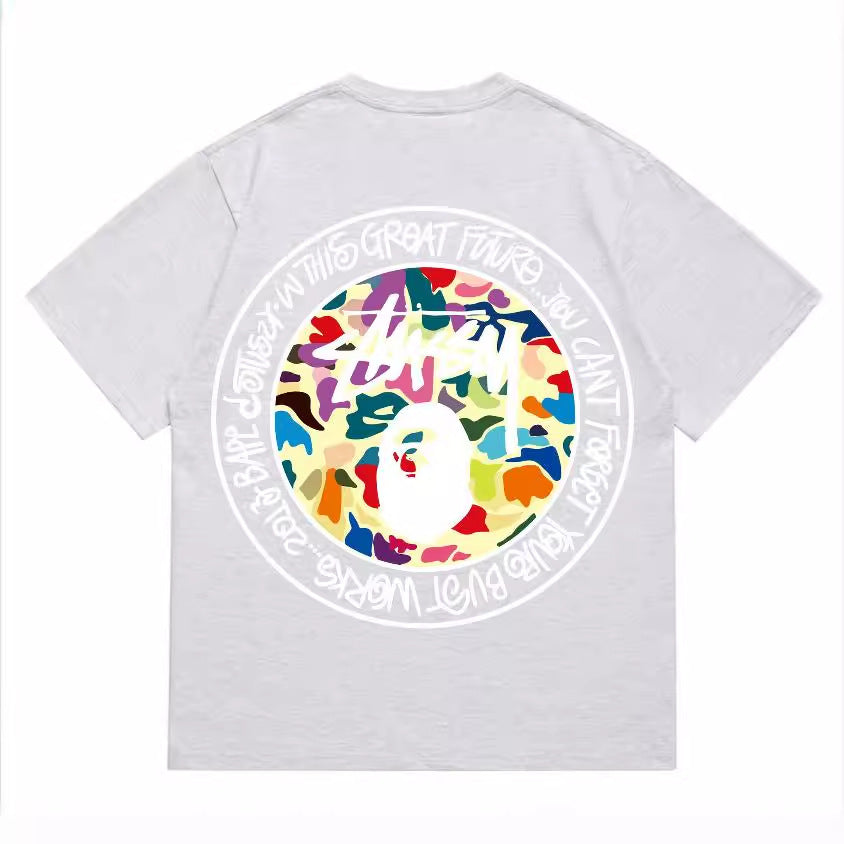 Bape X Stussy Ape Head Shark Multi‑Graphic Cotton Tee Multi‑Style