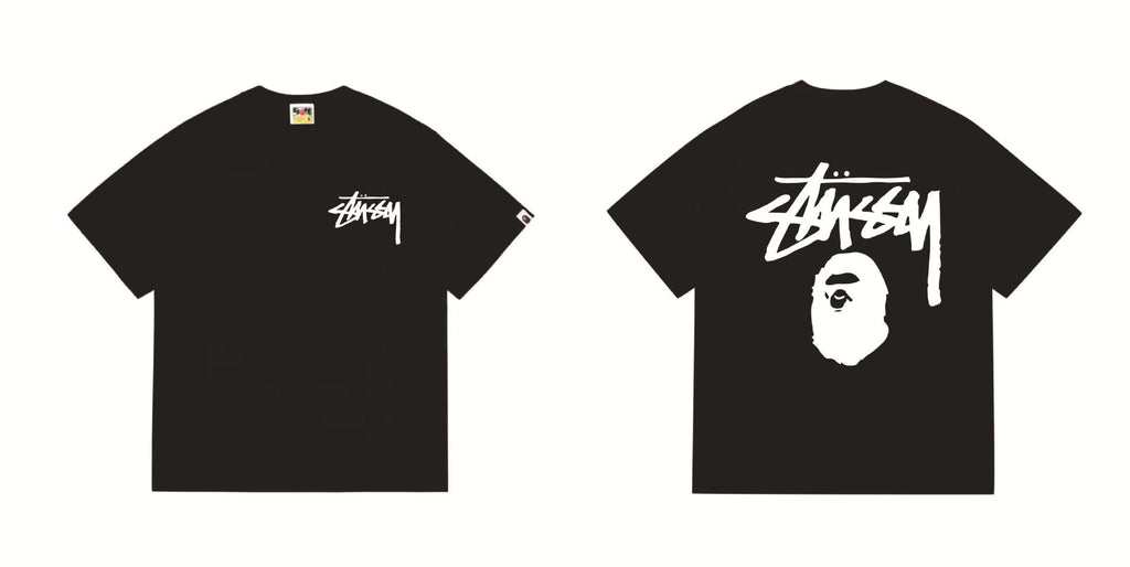 Bape X Stussy Ape Head Shark Multi‑Graphic Cotton Tee Multi‑Style