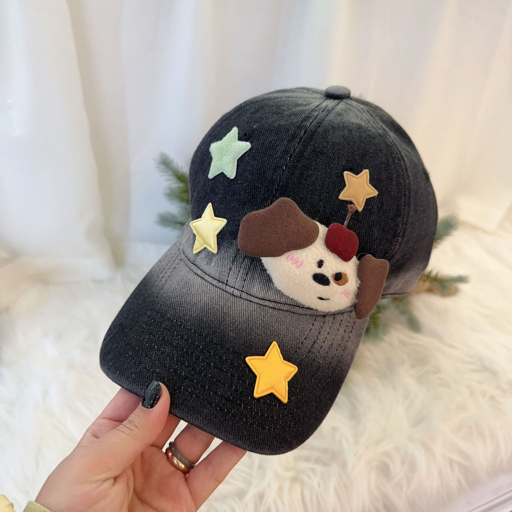 Washed Denim 3D Cartoon Plush Star Baseball Cap Y2K Casual Hat