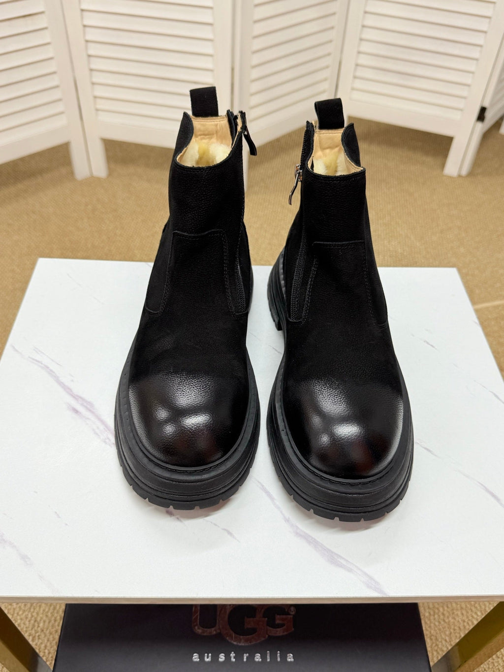 UGG Black Pull-On Leather Chelsea Boots