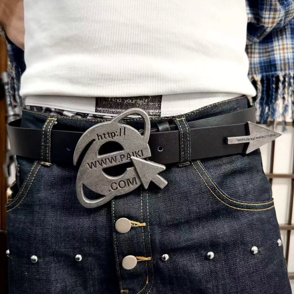 PAIKI Browser Cursor Buckle Leather Belt Retro Punk Subculture Waist
