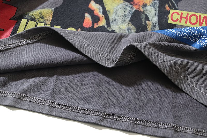 VALE USA Washed Gray Rhinestone Graphic T-Shirt
