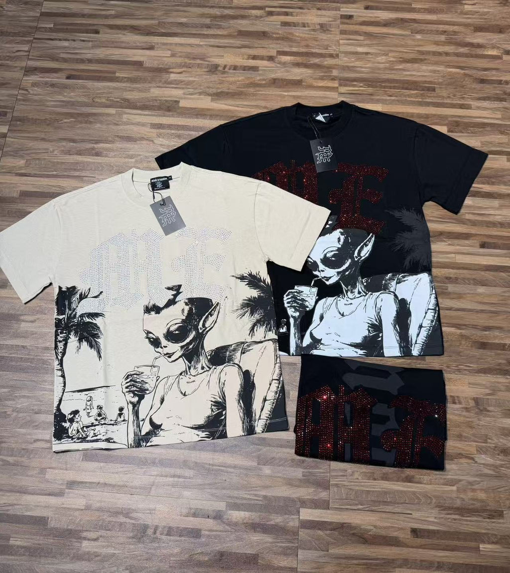 MIXED EMOTION Godspeed Rhinestone Graphic T-Shirt