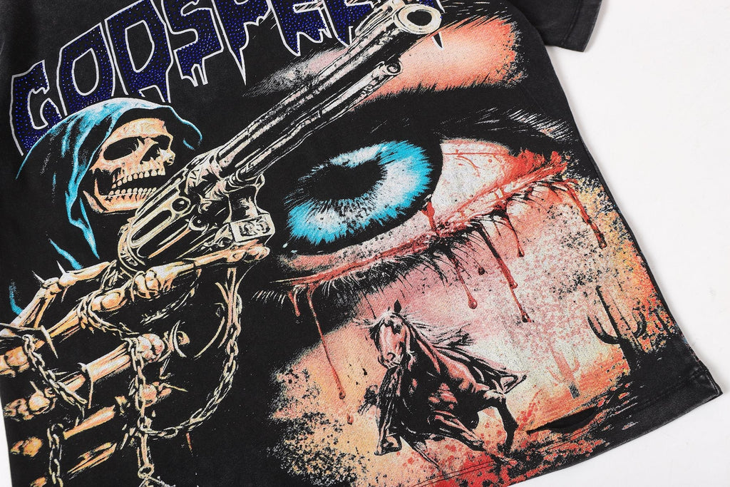 Godspeed Distressed Rhinestone Graphic T-Shirt