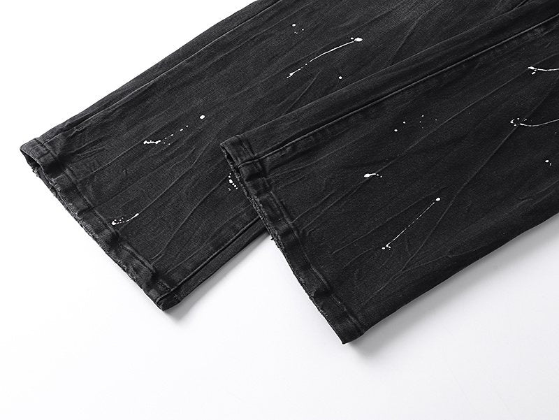 Purple Brand Black Paint-Splatter Distressed Flared Jeans