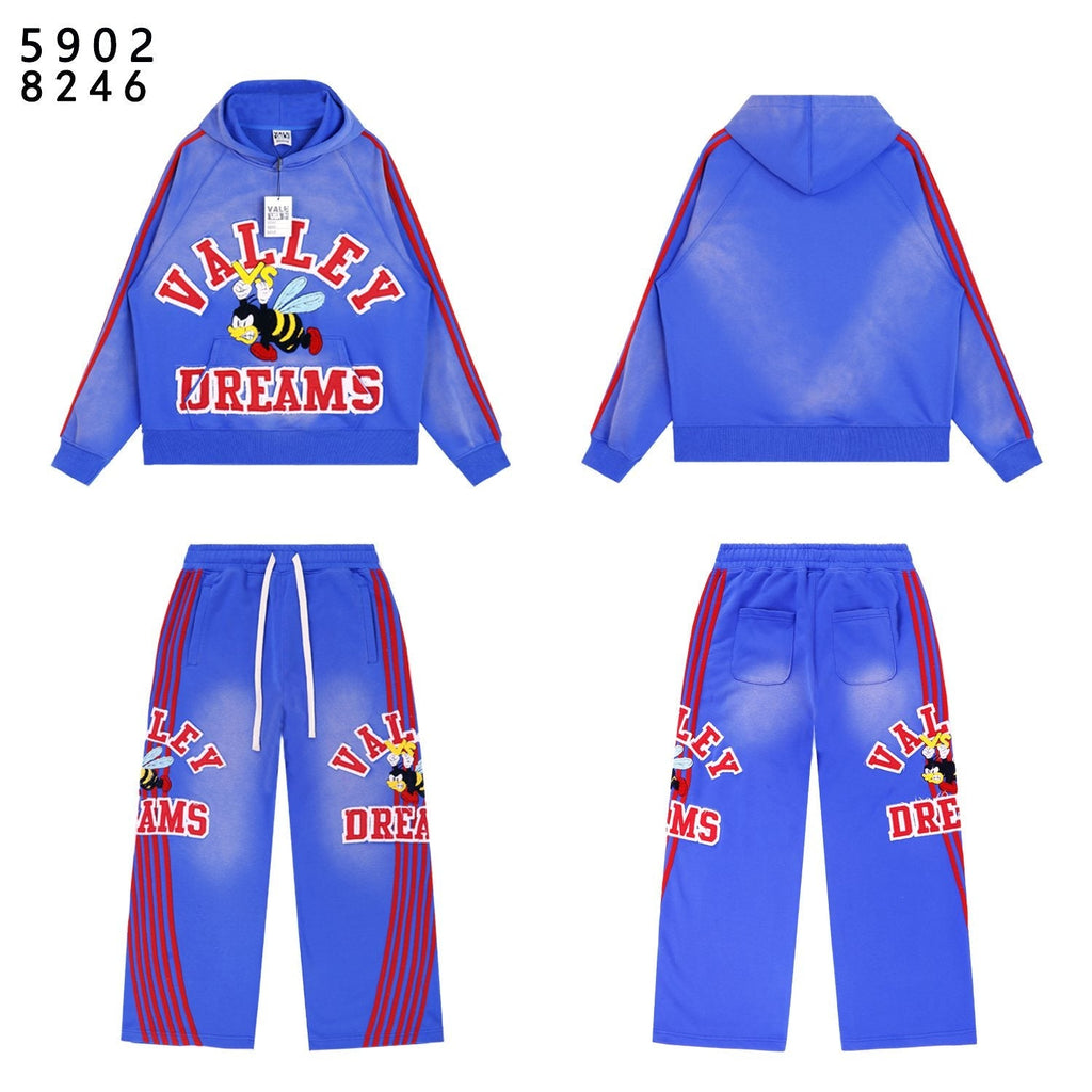 VALE USA Bee Embroidered Striped Hoodie & Sweatpants Set