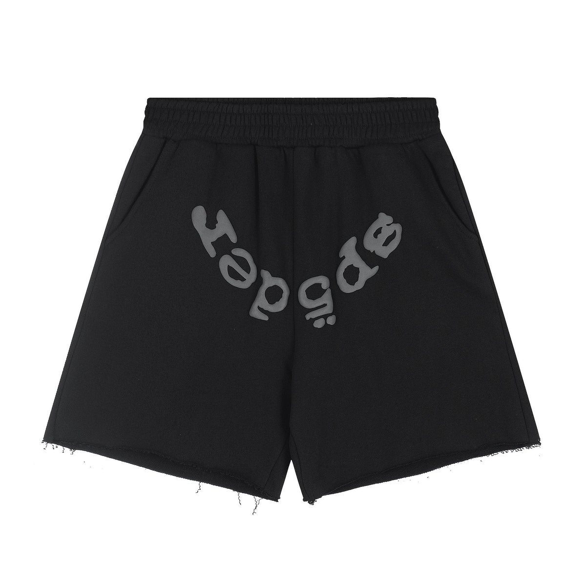 Sp5der Raised Graphic Raw Hem Shorts
