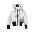 Moose Knuckles White Shell Fur Hood Bomber Jacket