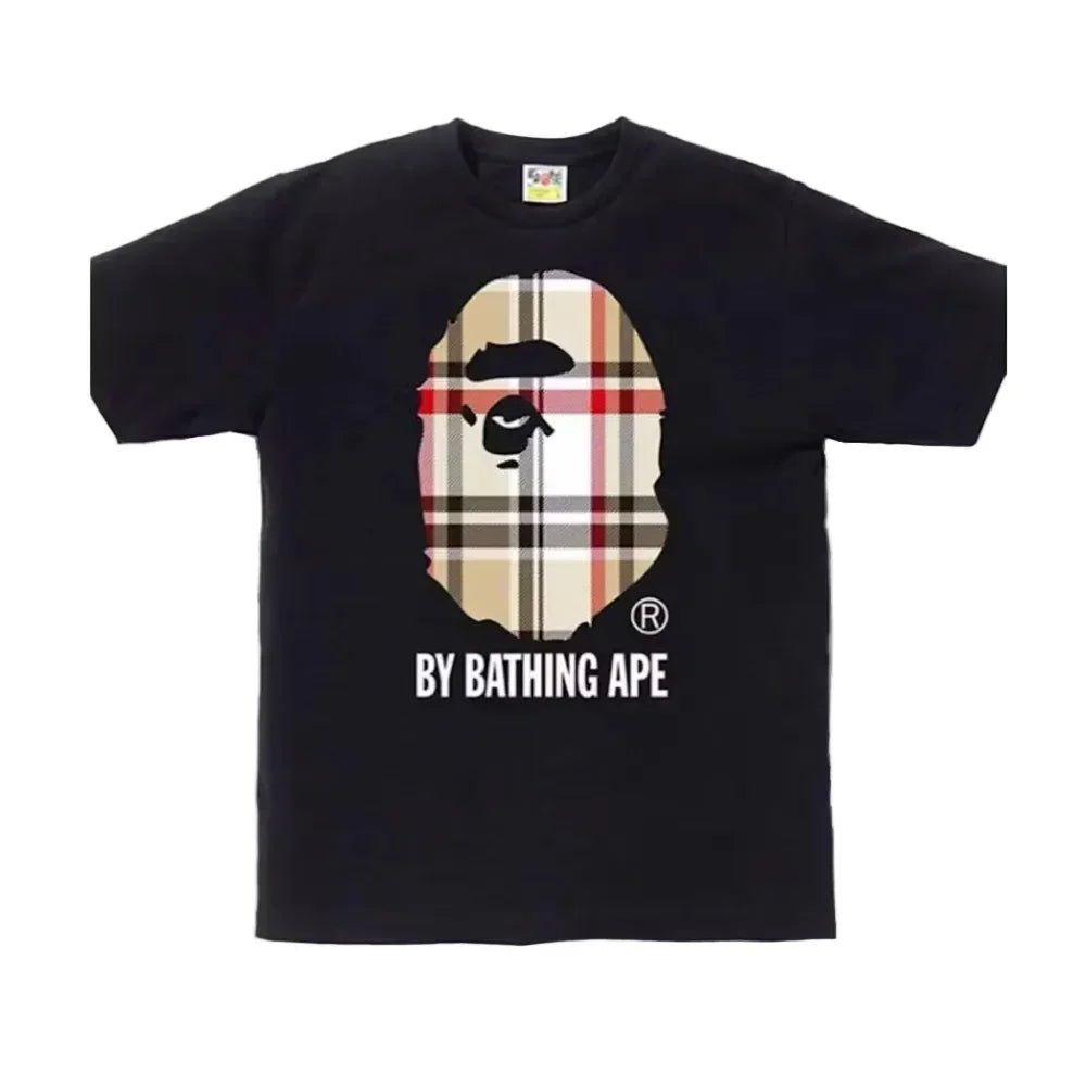 BAPE A Bathing Ape Check by Bathing Tee Black Beige