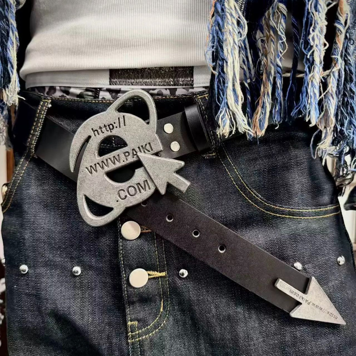 PAIKI Browser Cursor Buckle Leather Belt Retro Punk Subculture Waist