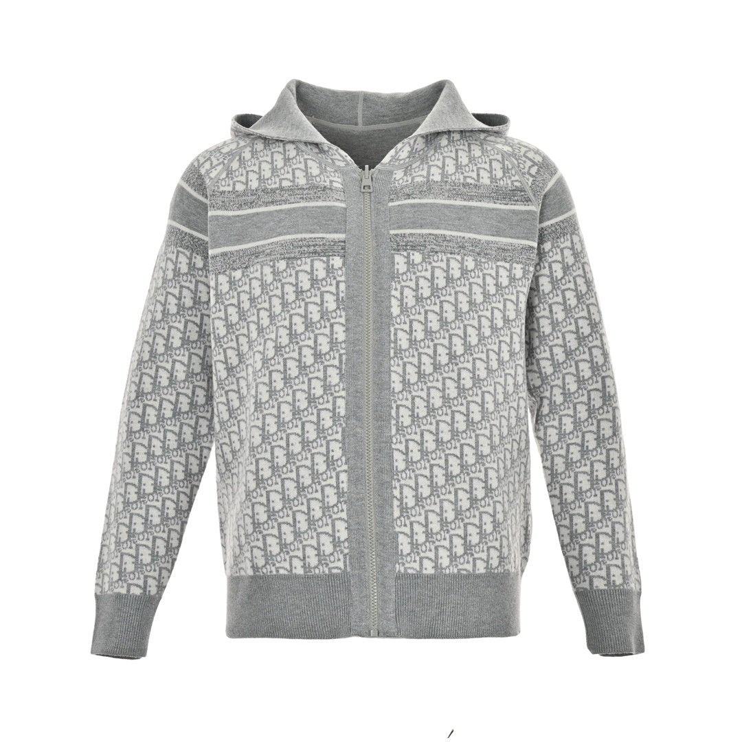 Dior Reversible Printed Cashmere Zip Hoodie Grey