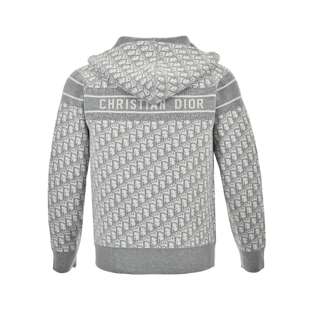 Dior Reversible Printed Cashmere Zip Hoodie Grey