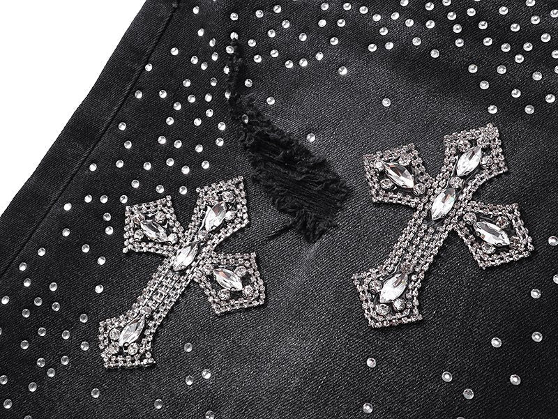 Purple Brand Rhinestone Cross Denim Shorts
