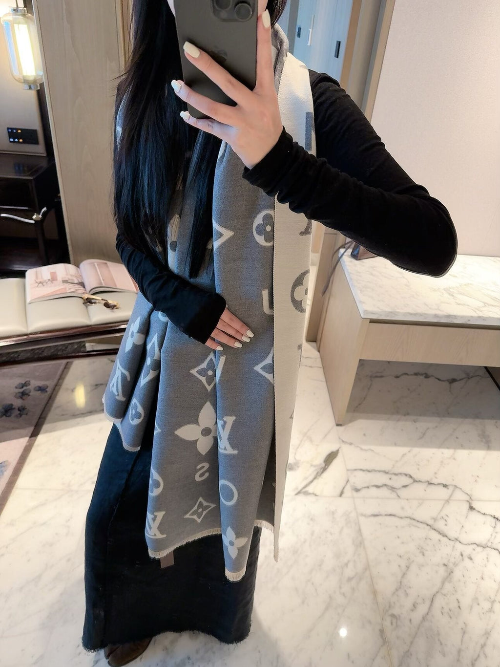 Louis Vuitton Style Oversized Motif Scarf