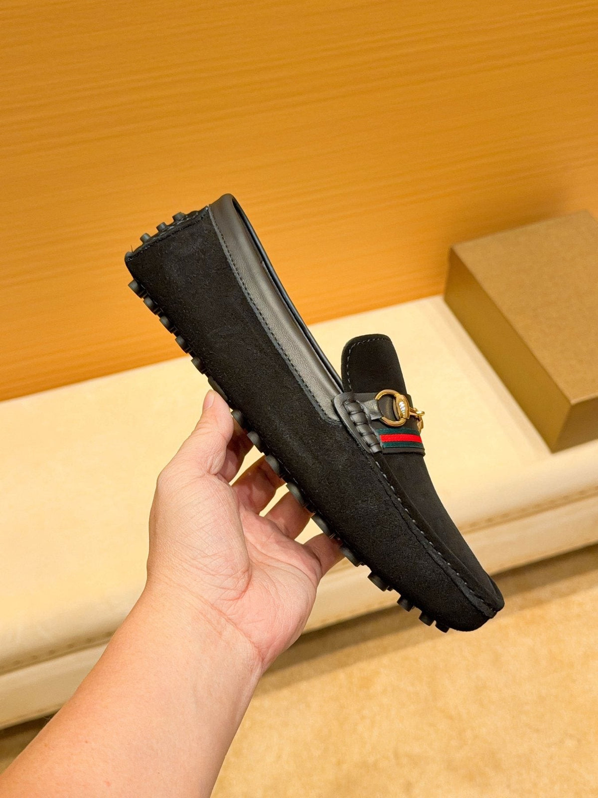 Men's Black Web Stripe Bit Loafers