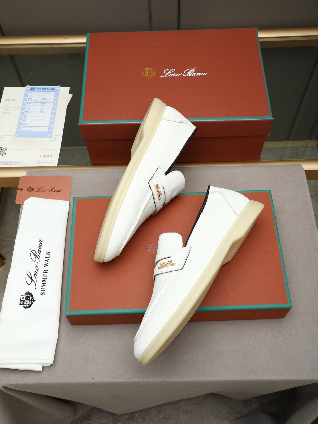 Loro Piana Men's White Textured Loafers