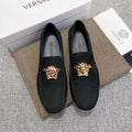 Versace Men's Black Gold-Tone Hardware Loafers - Contrast Stitching