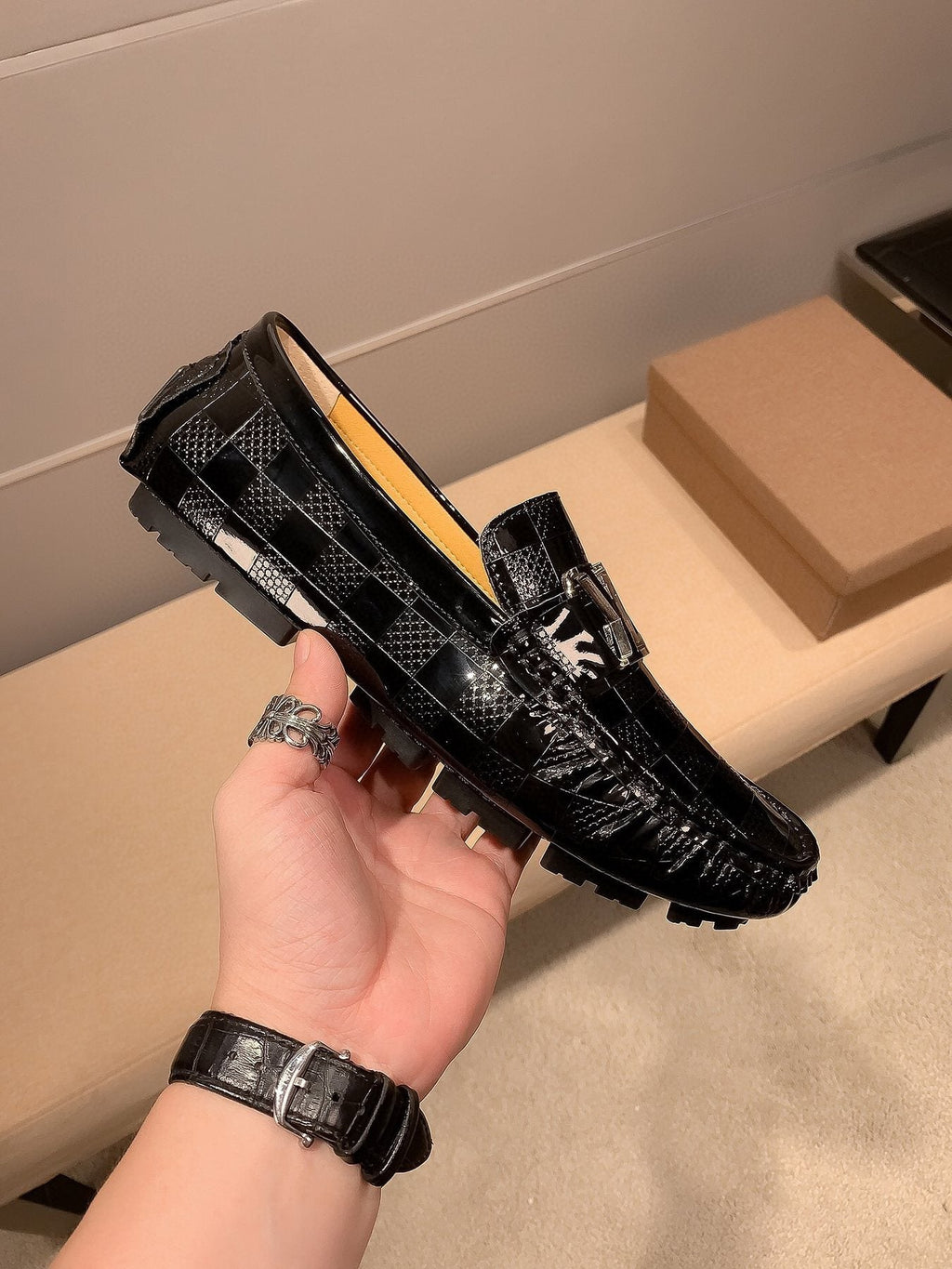 Louis Vuitton Black Glossy Buckle Loafers