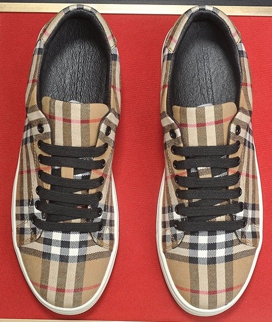 Burberry Beige Check Low-Top Sneakers - Black Laces