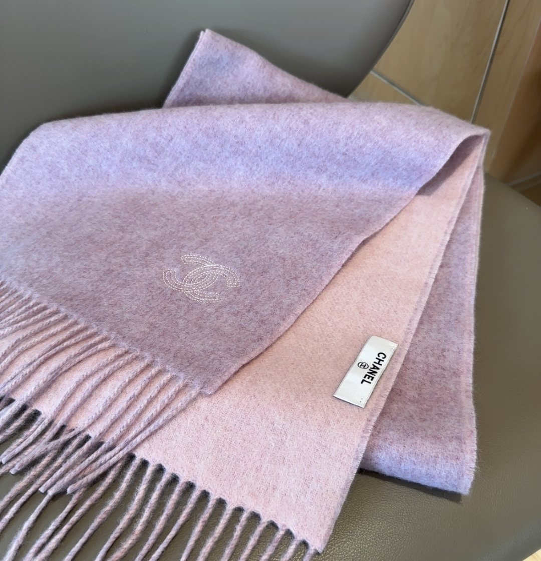 Chanel Fringed Logo Scarf