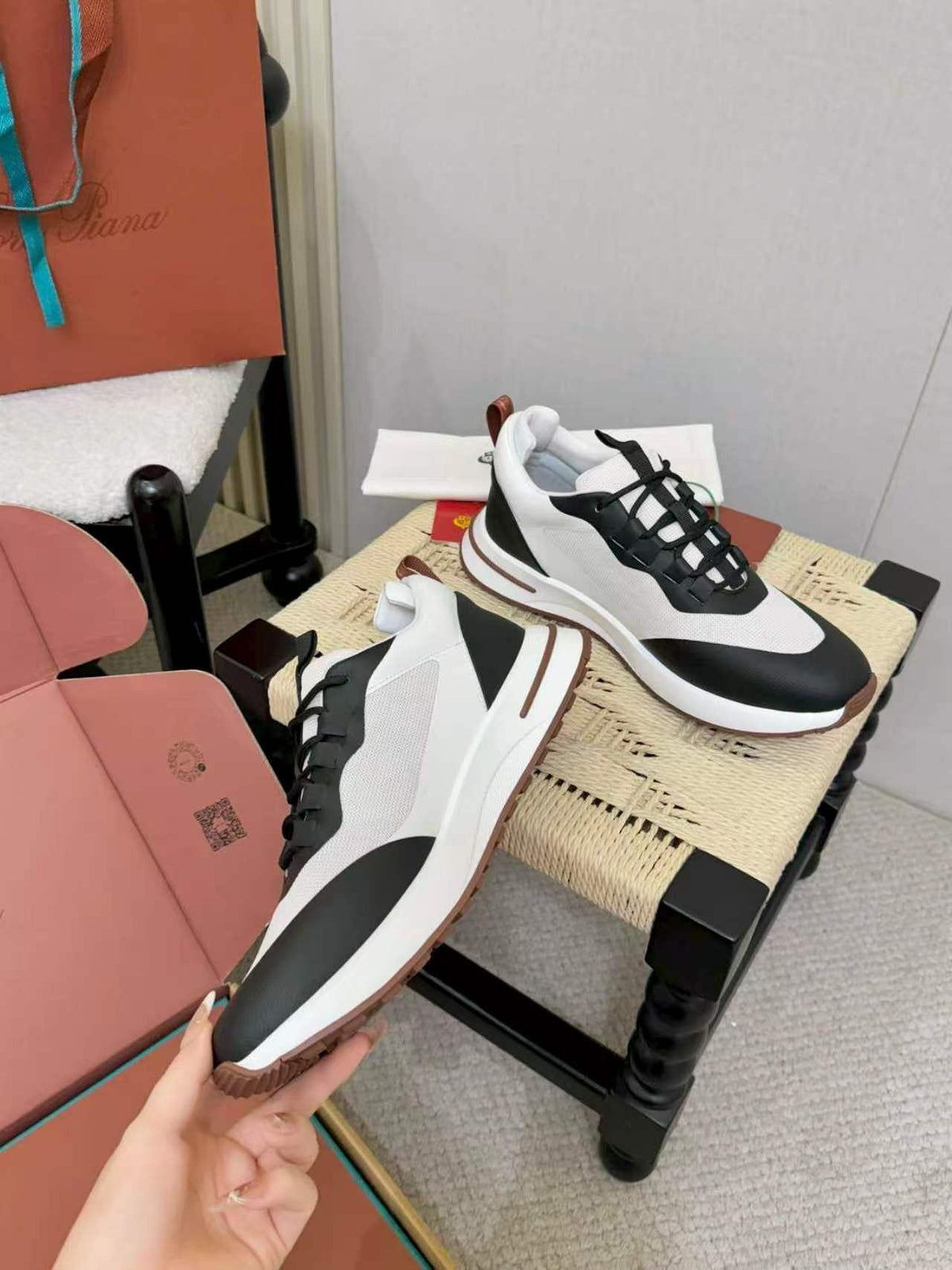 Loro Piana Men's Black and White Sneakers