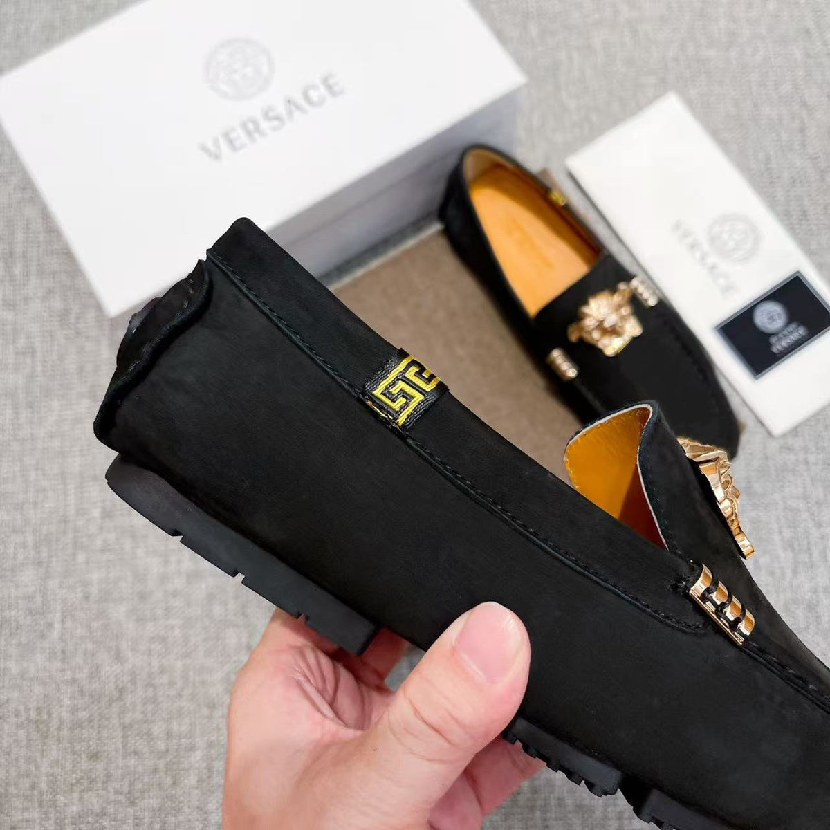 Versace Men's Black Gold Medusa Loafers