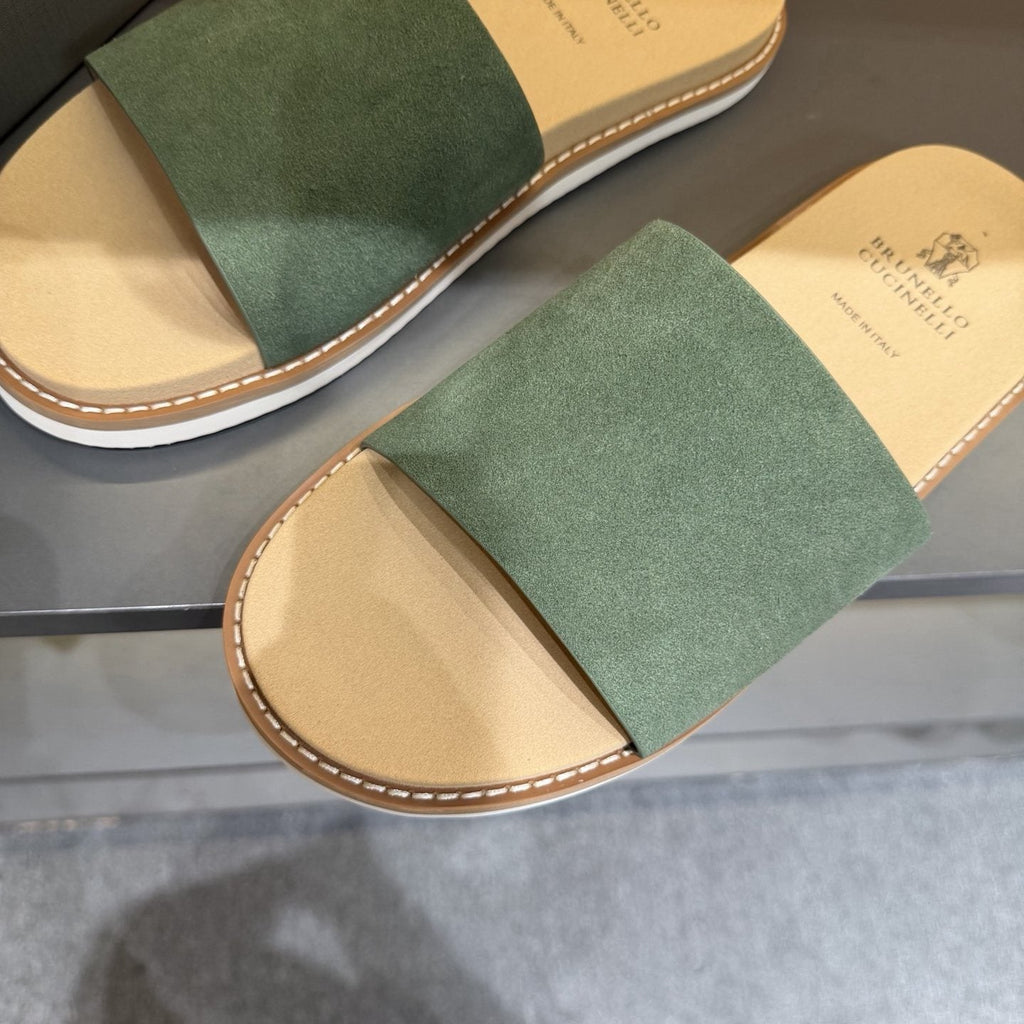 Brunello Cucinelli Men's Sage Green Slide Sandals