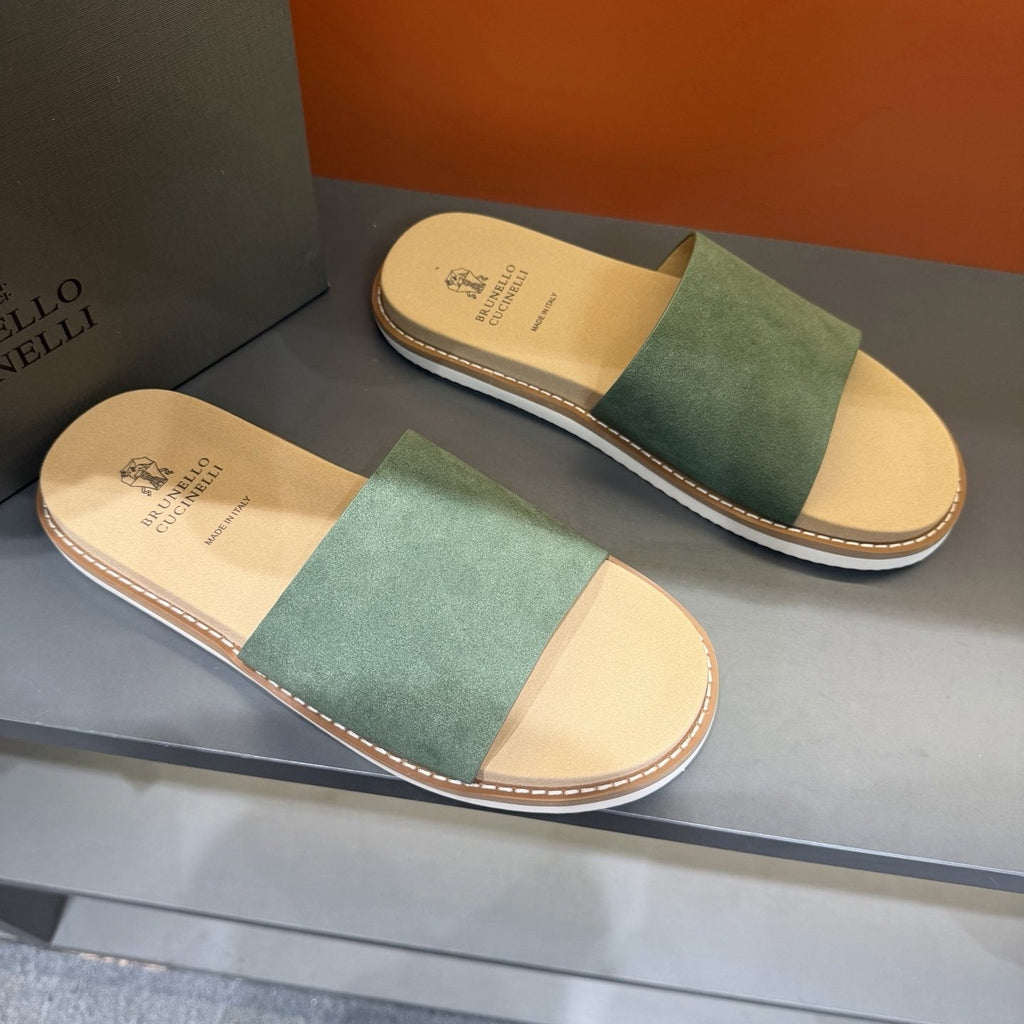 Brunello Cucinelli Men's Sage Green Slide Sandals