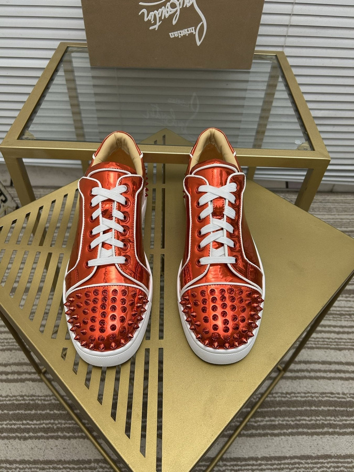 Christian Louboutin Metallic Red Studded Sneakers