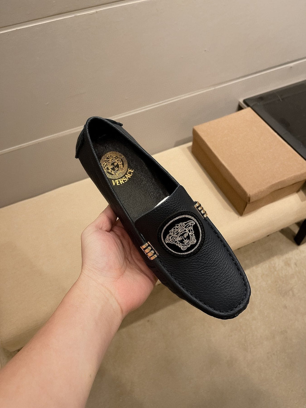 Versace Men's Black Medallion Loafers - Rounded Toe