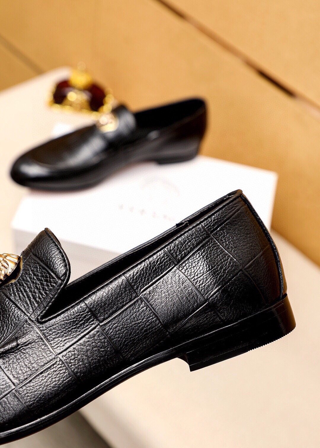 Versace Men's Black Embossed Hardware Loafers