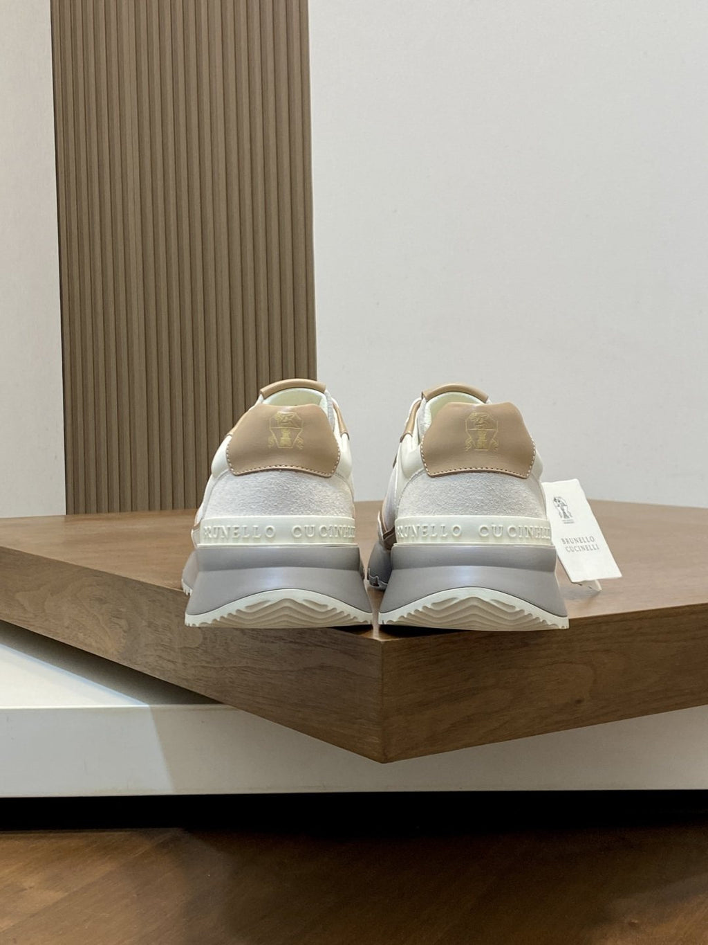 Brunello Cucinelli White and Beige Low-Top Sneakers