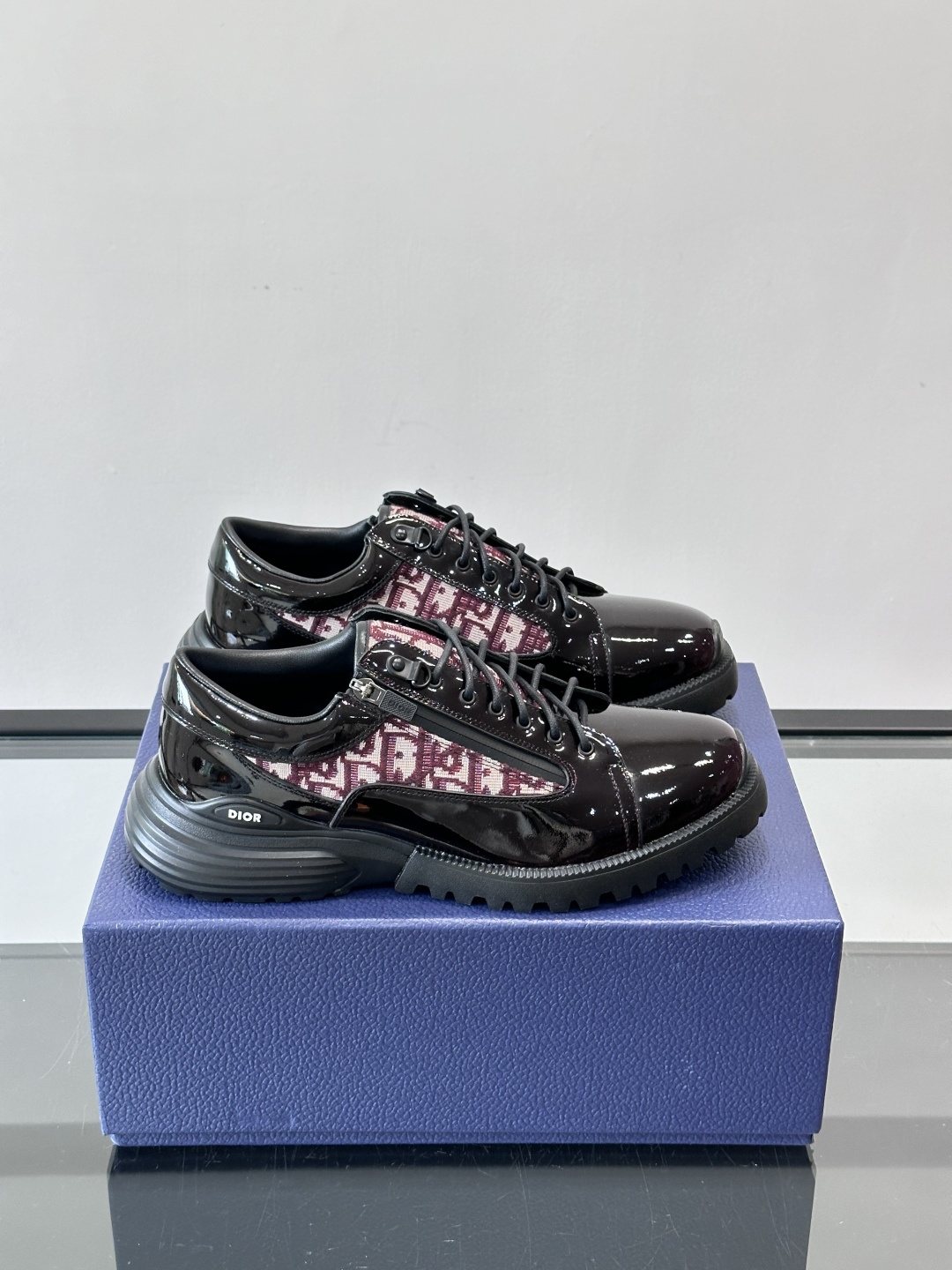 Dior Black Burgundy Patterned Derby Shoes