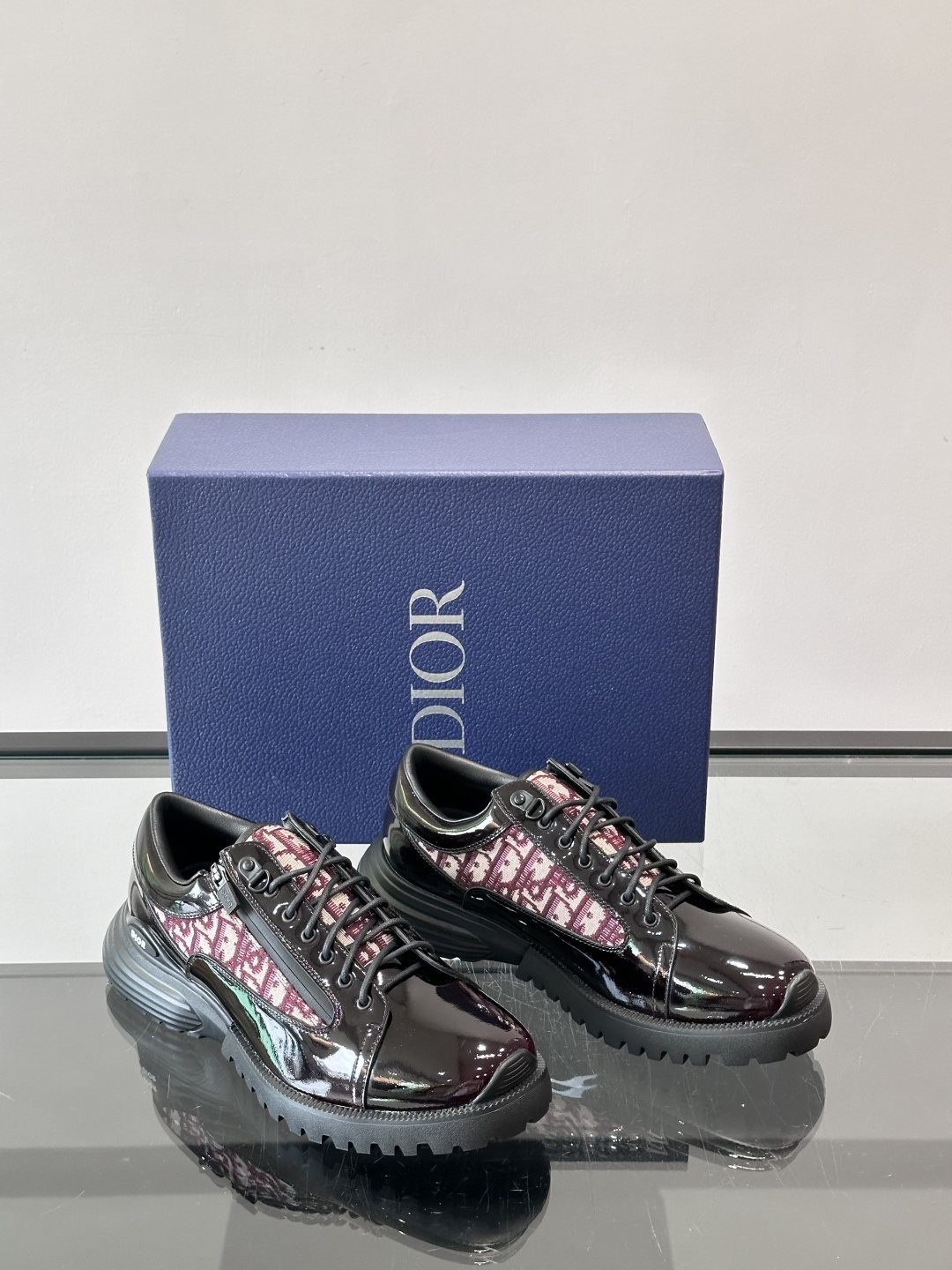 Dior Black Burgundy Patterned Derby Shoes