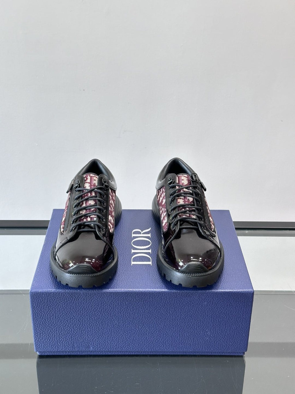 Dior Black Burgundy Patterned Derby Shoes