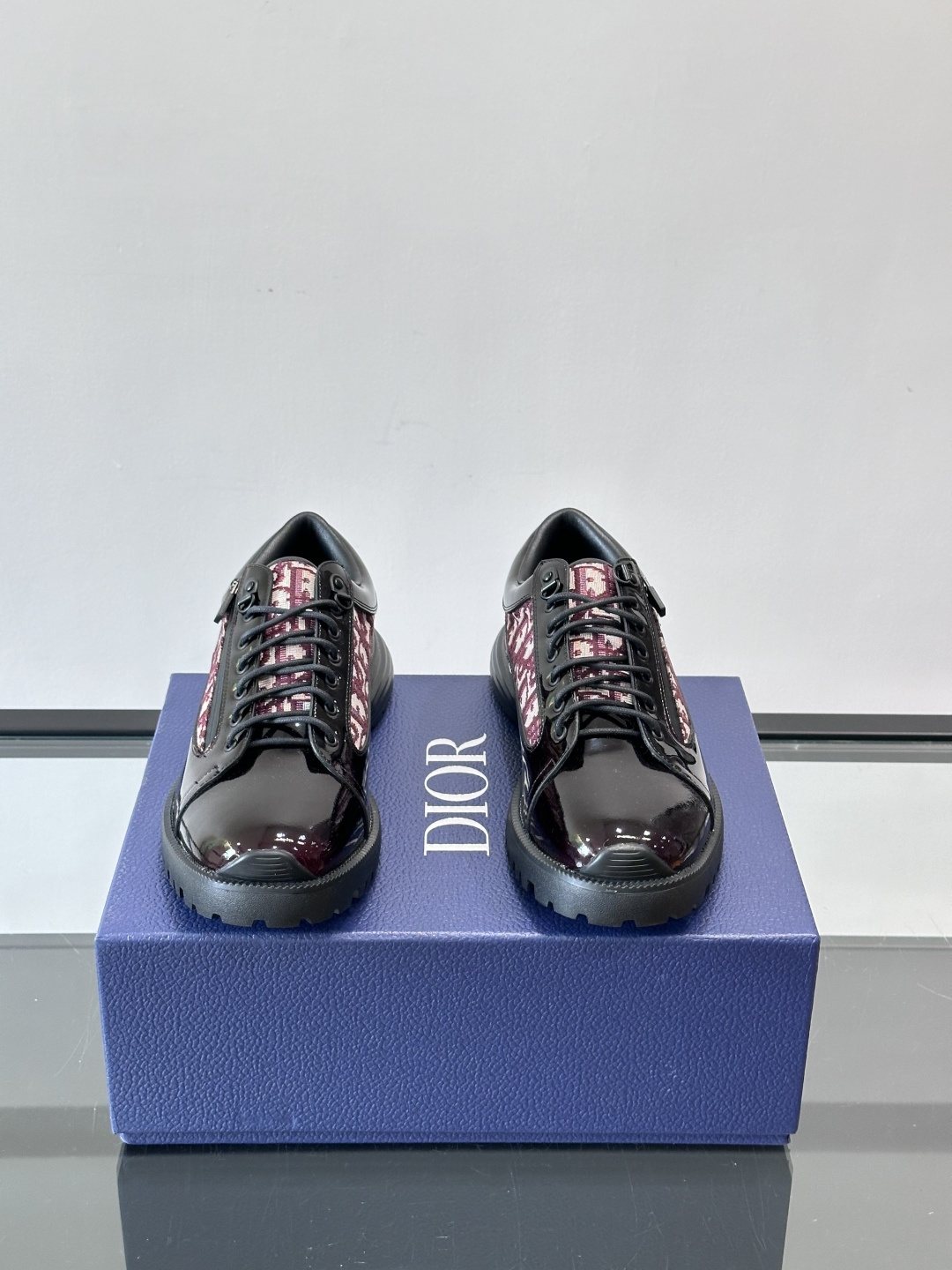 Dior Black Burgundy Patterned Derby Shoes