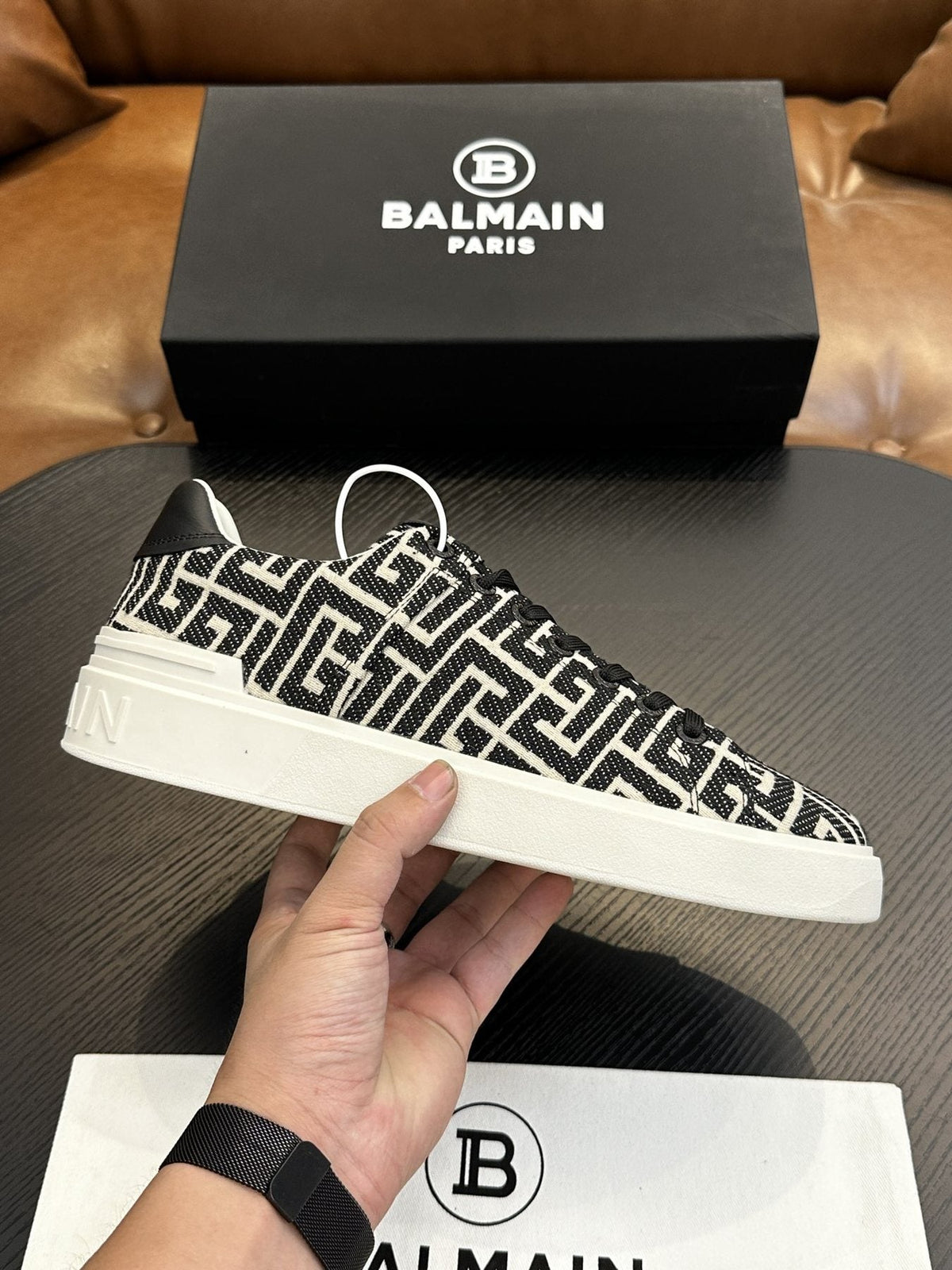 Balmain B-Skate Patterned Low-Top Sneakers - Black and White