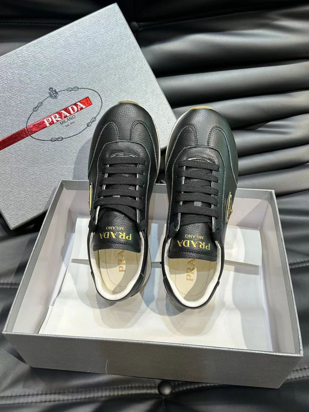 Prada Men's Black Low-Top Logo Sneakers