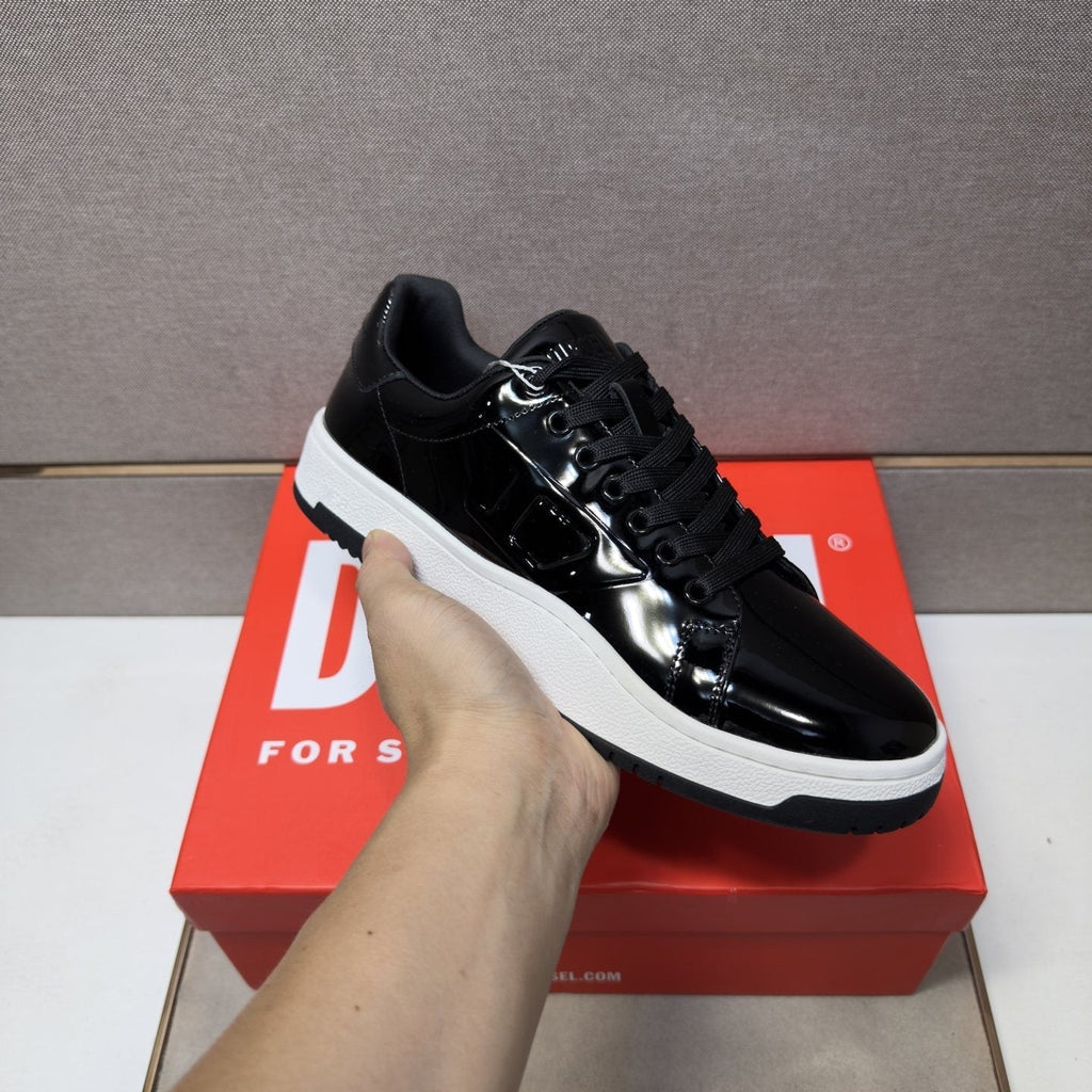 Diesel Men's Glossy Black Low-Top Sneakers