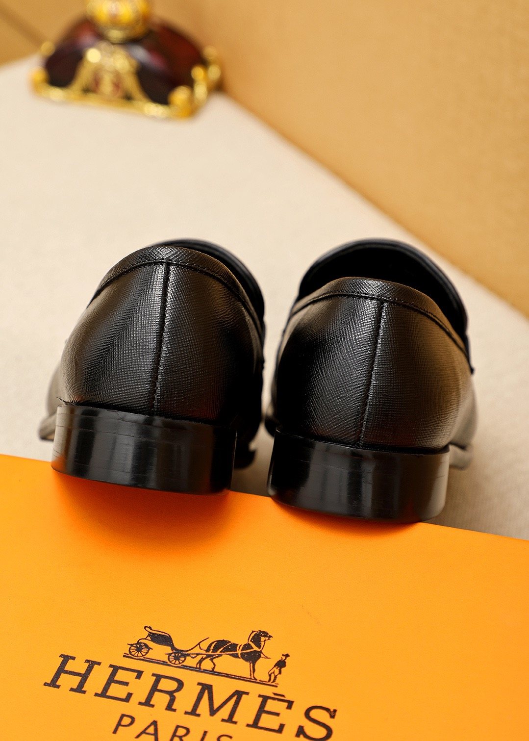 Hermès Black H-Strap Slip-On Loafers