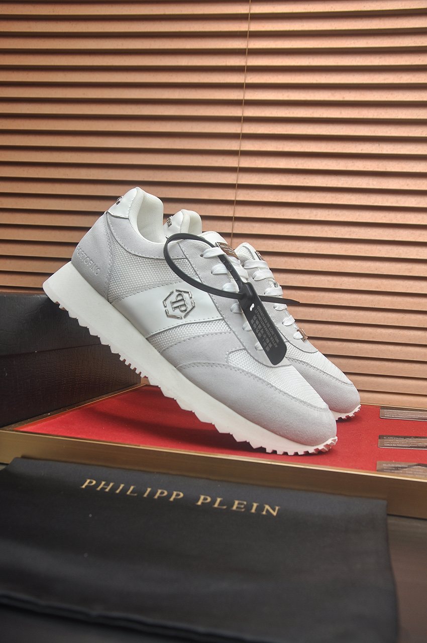 Philipp Plein White and Light-Gray Low-Top Sneakers