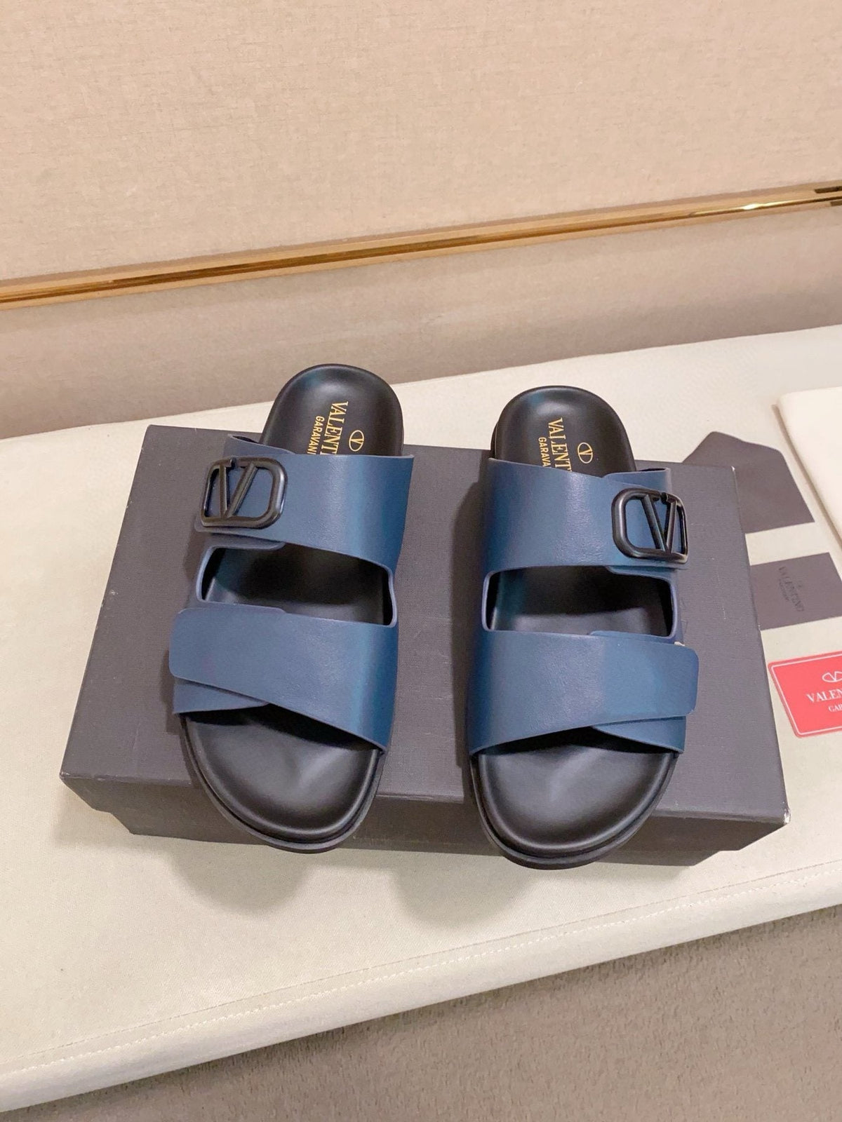 Valentino Men's Two-Strap Buckle Slide Sandals