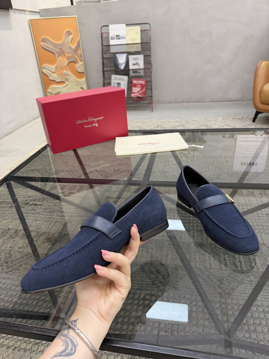 Salvatore Ferragamo Men's Ring Detail Slip-On Loafers